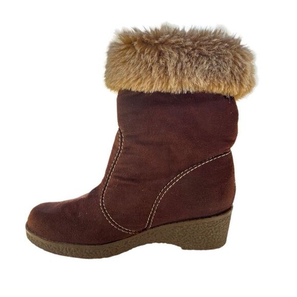 NWT Coco George Brown Tan Faux Suede Fur Platform Heel Girls Boots Size 11.5 - Picture 4 of 8